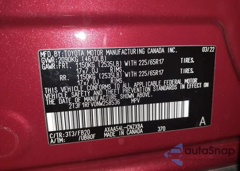 2022 Toyota Rav4 Le from USA, damaged, VIN 2T3F1RFV0NW258536